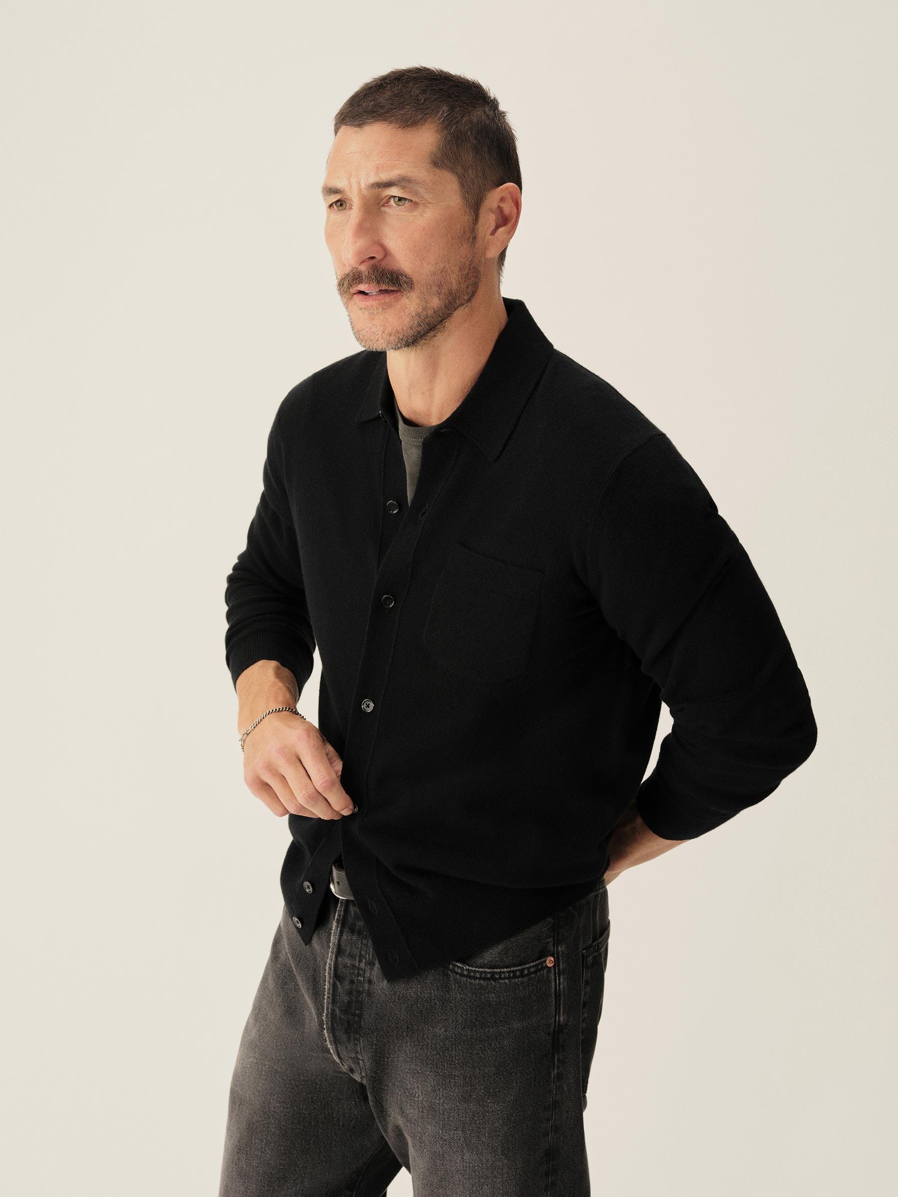 Black California Cashmere Button Down Shirt Product Image