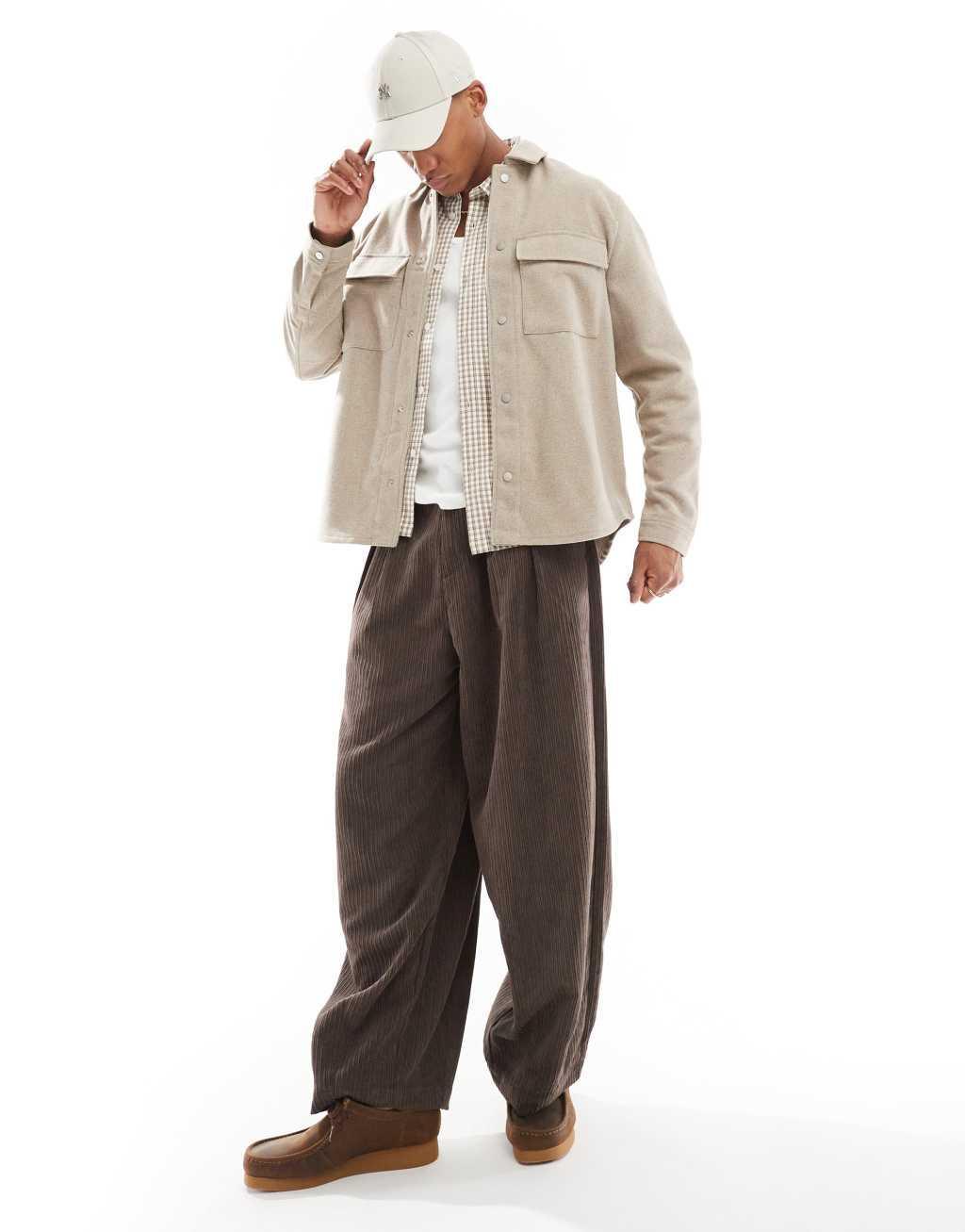River Island overshirt in light stone Product Image
