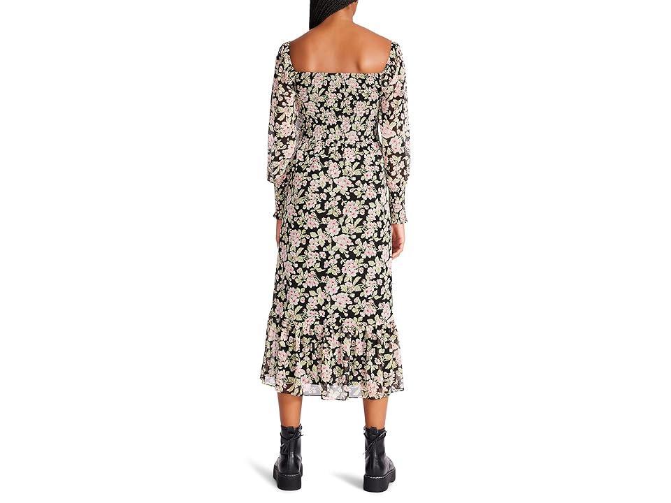 Betsey Johnson Romantic Floral Smocked Printed Chiffon Midi Women's Clothing Product Image
