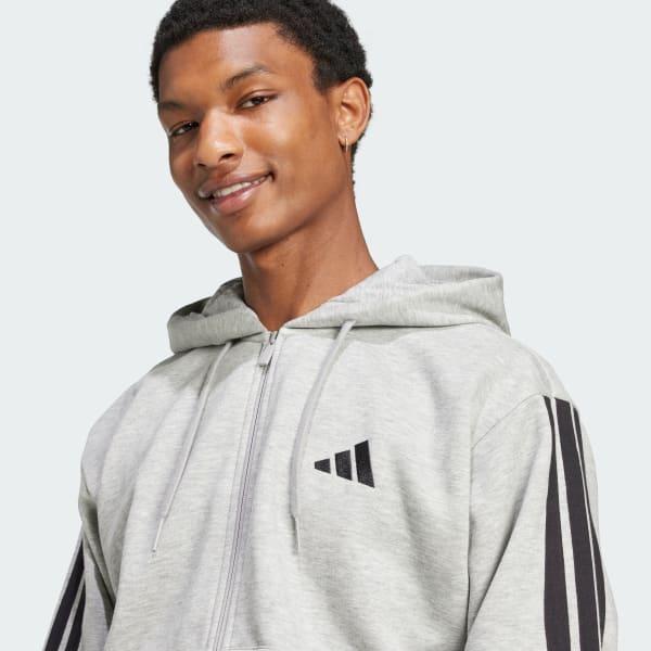 Men's adidas Essentials 3-Stripes Fleece Sportswear Zip Front Hoodie, Size: Medium, Medium Grey Grey Product Image