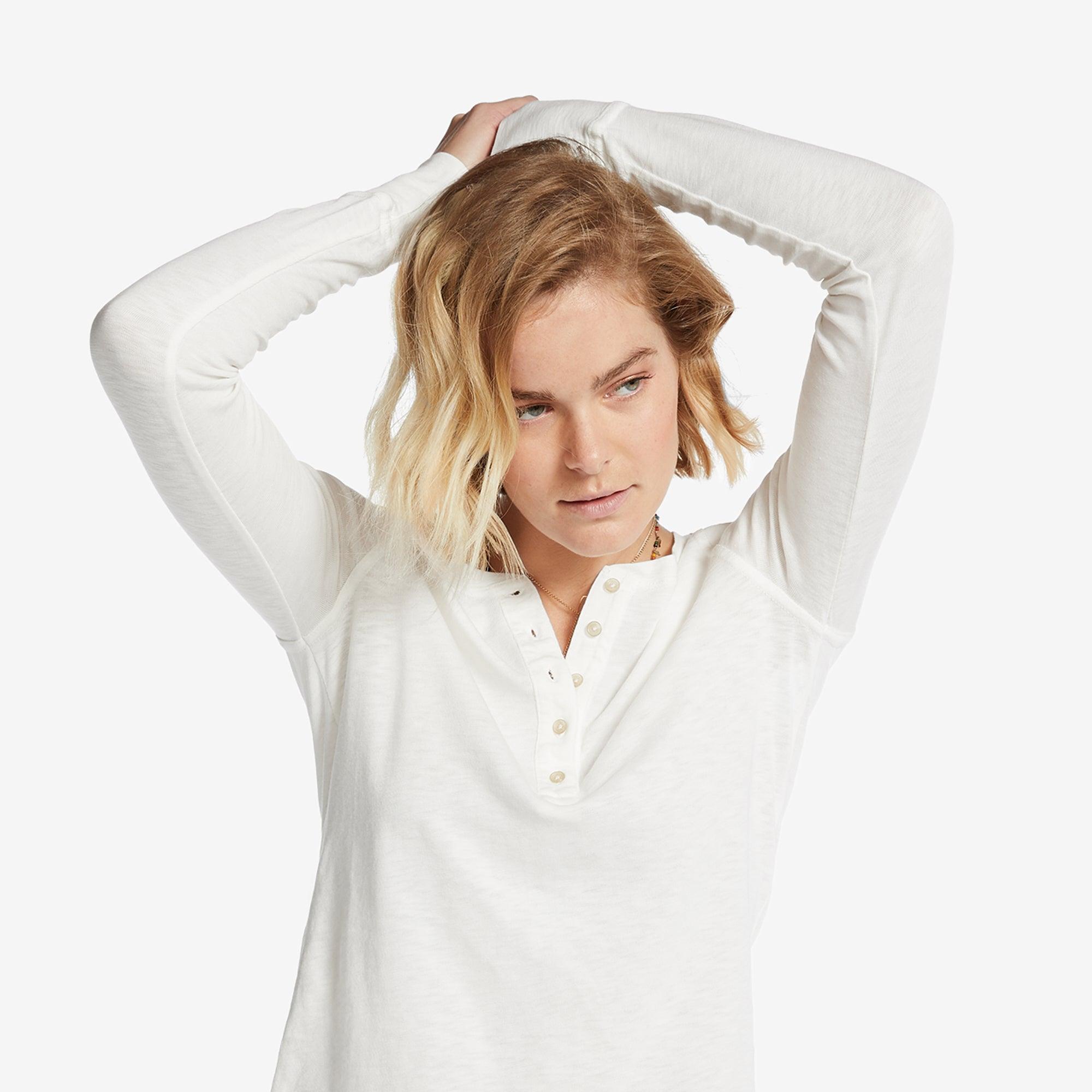 Women's Premium Slub Long Sleeve Henley - Bone Female Product Image