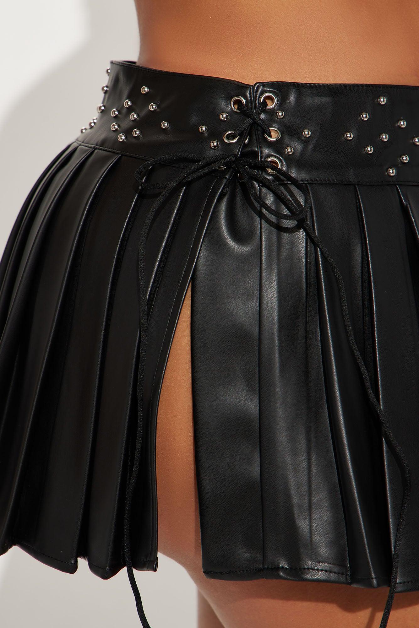 Mila Studded Faux Leather Micro Mini Skirt - Black Product Image