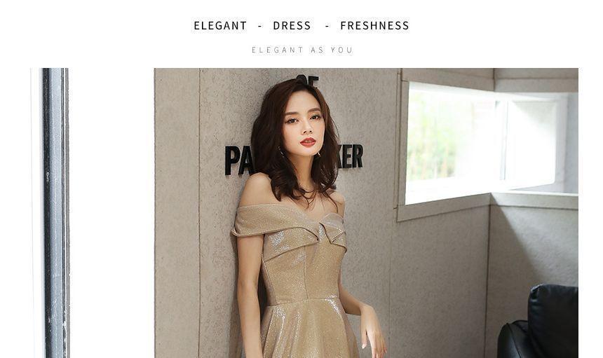 Off Shoulder Glitter A-Line Cocktail Dress / Evening Gown Product Image