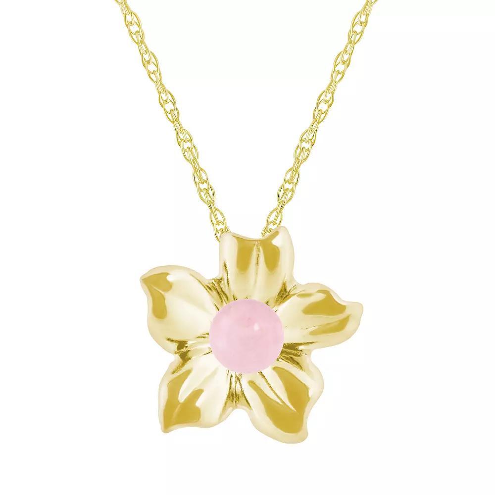 Celebration Gems 10k Gold Sphere Gemstone Hibiscus Flower Pendant Necklace, Womens Pink Quartz Product Image