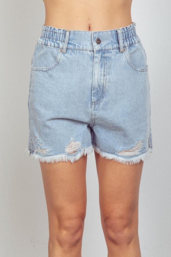 Elastic Distressed Shorts Product Image