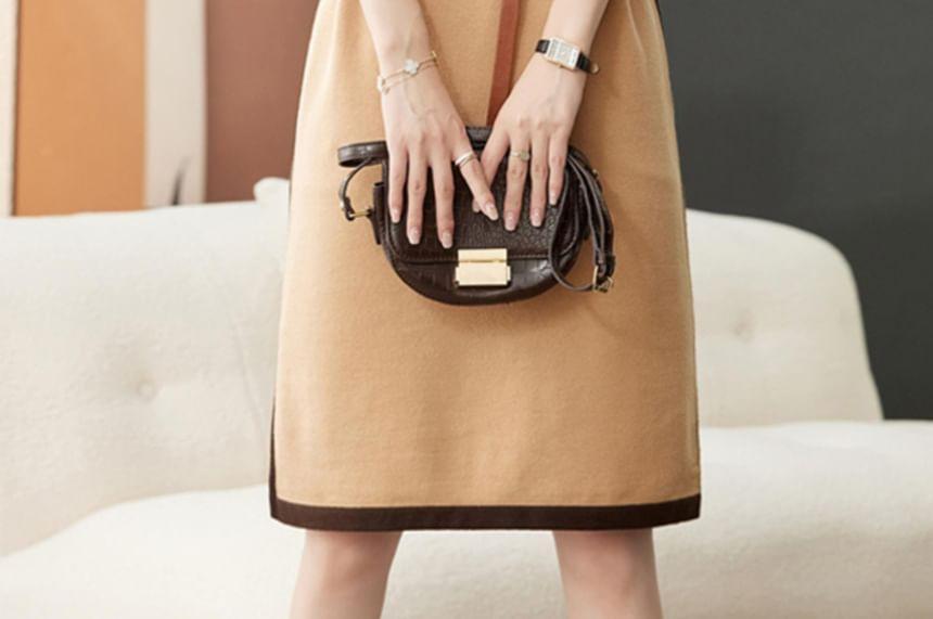 Long-Sleeve Crew Neck Striped Sweater Dress Product Image