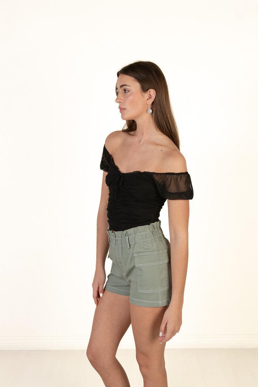 White Mesh Tie Up Milkmaid Top Product Image