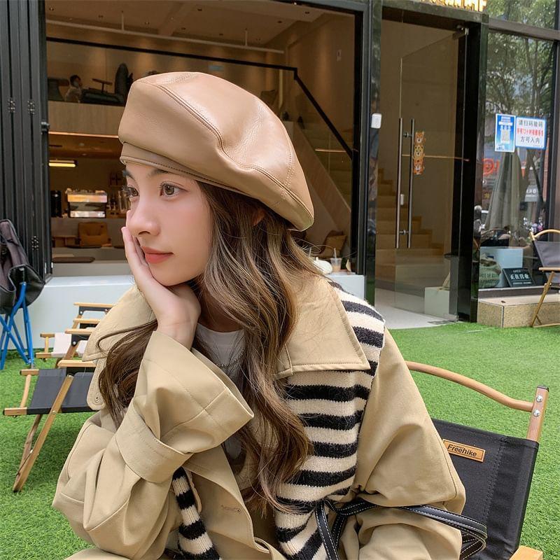 Faux Leather Beret Product Image