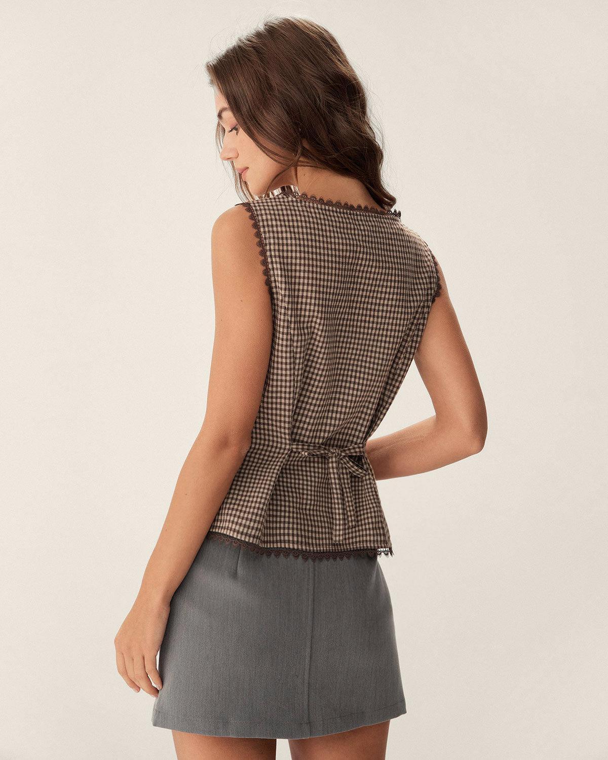 Brown Plaid Slip Mini Dress Product Image