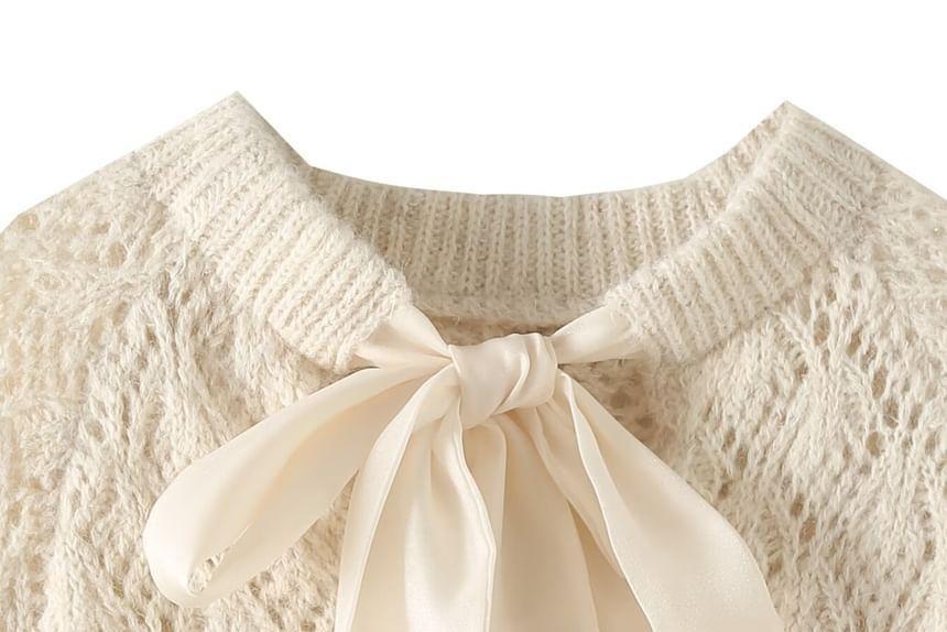 Tie-Neck Melange Pointelle Sweater Product Image