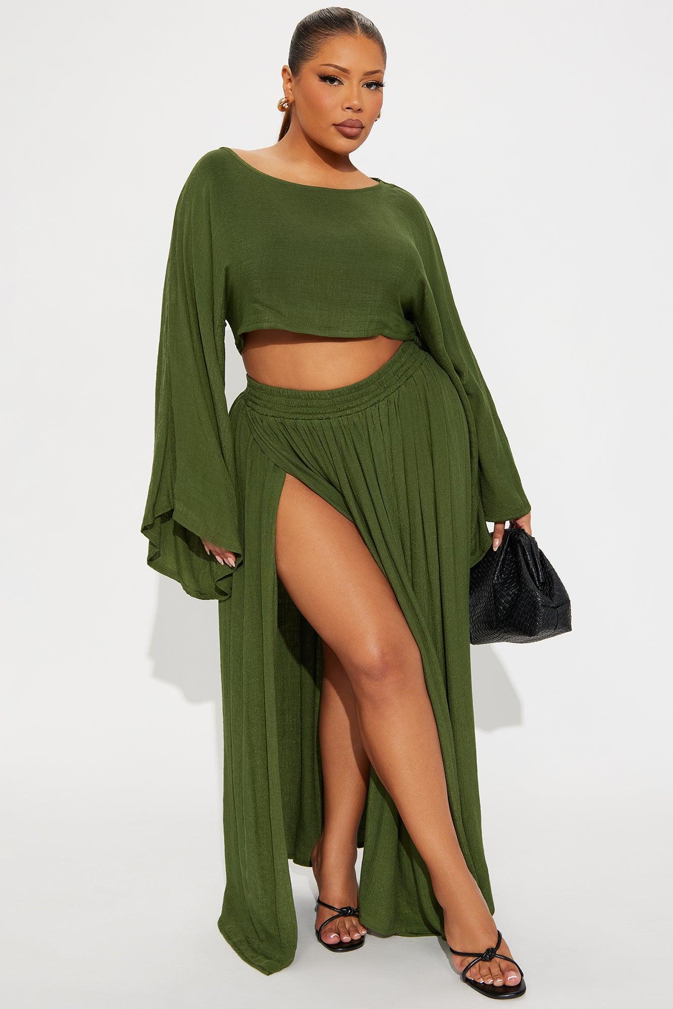 Miranda Maxi High Slit Maxi Skirt Set - Olive Product Image