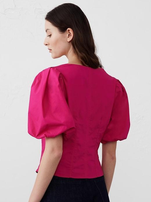 Bubble-Sleeve Seamed Poplin Top Product Image