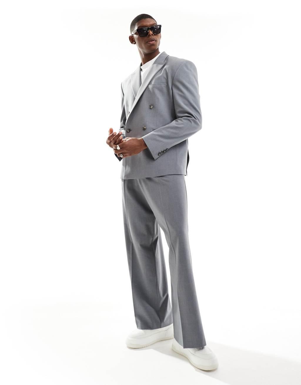 ASOS DESIGN relaxed double breasted suit blazer in gray Product Image