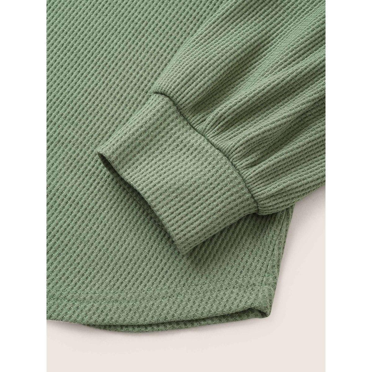Plus Size Plain Texture Waffle Knit Arc Hem T-shirt Mint Women Casual Texture Plain Round Neck Everyday T-shirts BloomChic 30/6X Product Image