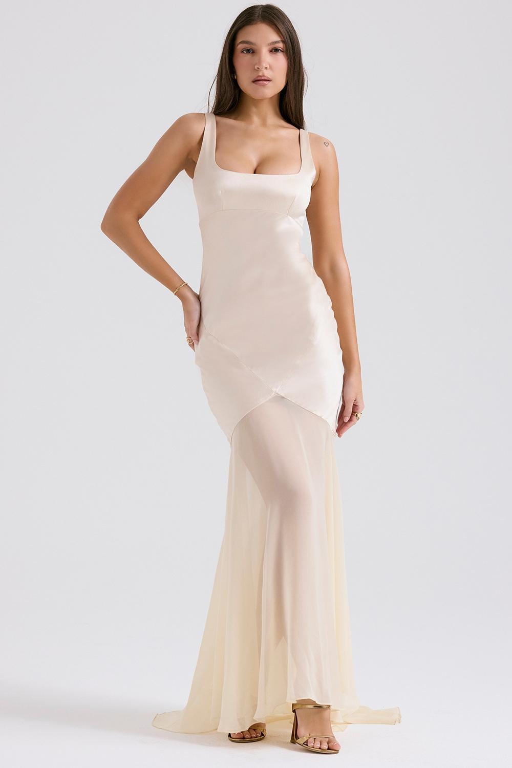 Vittoria Champagne Chiffon Floor Length Gown Product Image