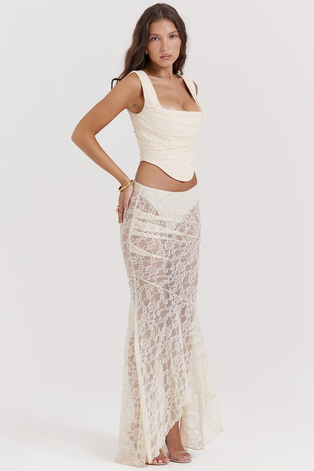 Therese Vintage Cream Lace Maxi Skirt Product Image