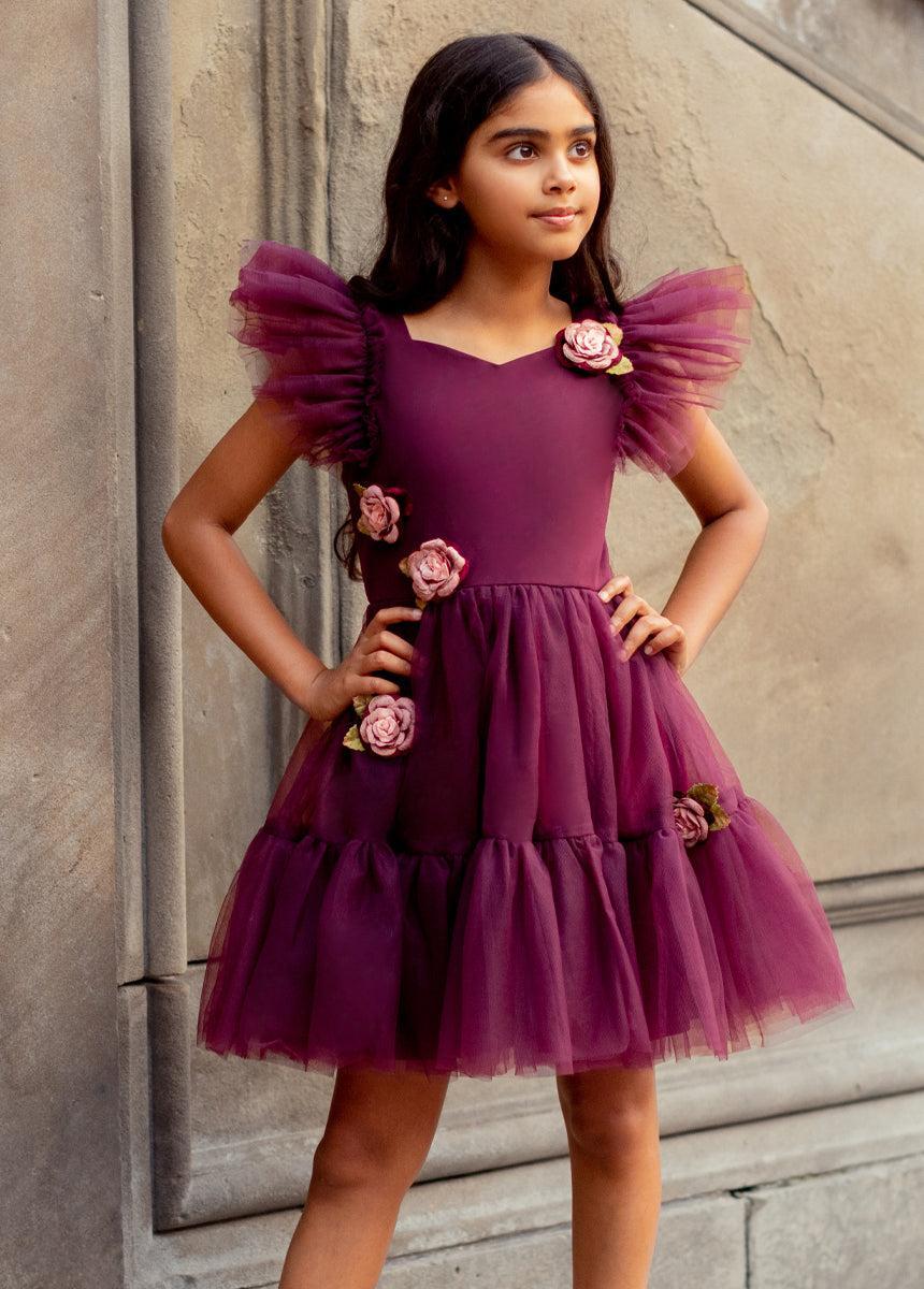 Elain Dress in Deep Plum Girls Product Image