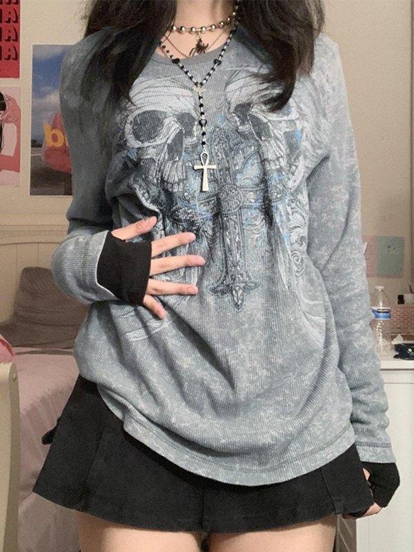 Cross Skull Printed Long Sleeve Top Product Image
