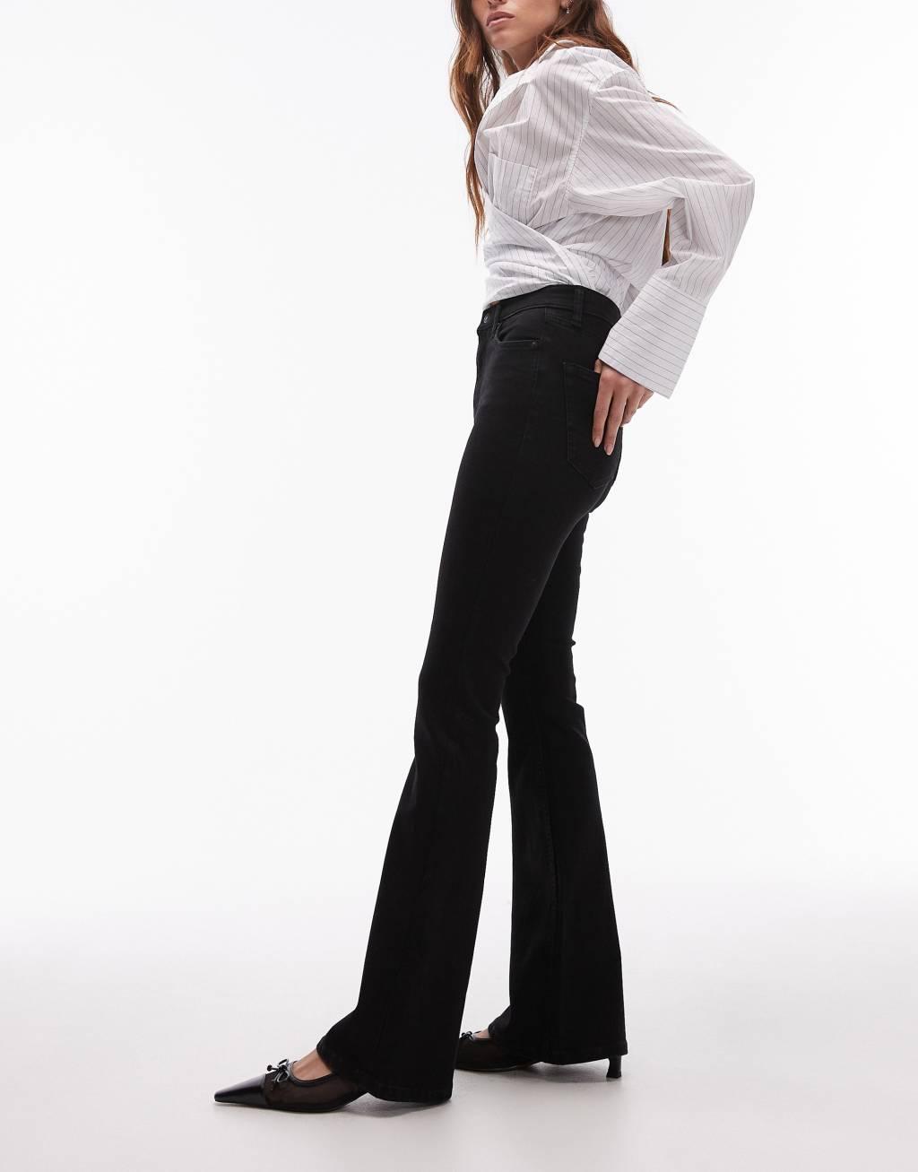 Topshop high rise Jamie flare jeans in black  Product Image