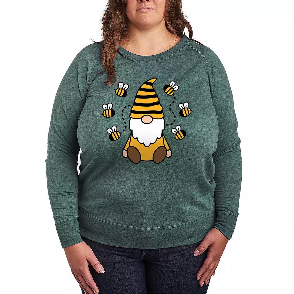 Plus Size Bee Gnome French Terry Long Sleeve Tee, Womens Grey Green Product Image