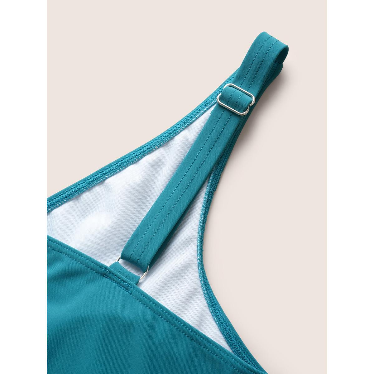 Plus Size V Neck Ombre Tiered Ruffles Swim Top Women's Swimwear Teal Beach Contrast High stretch Bodycon V-neck Curve Swim Tops BloomChic 12/L Product Image
