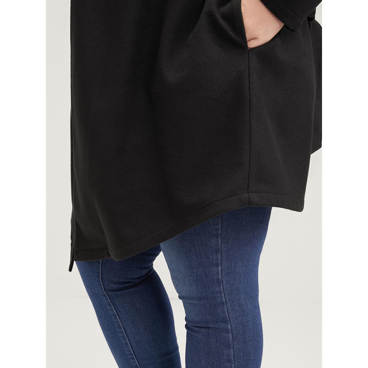 Plus Size Solid Open Front Belted Asymmetrical Hem Blazer Black Women Work Plain Belted Sleeve Long Sleeve Suit Collar 26/4X Pocket Belt Casual Blazers BloomChic Product Image