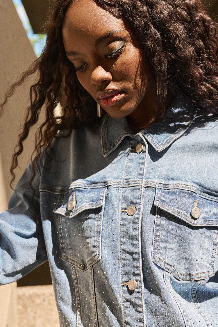 Stretch Denim Jacket with Embroidery Product Image