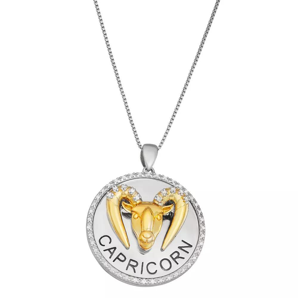 Jewelexcess 1/6 Carat T.W. Diamond Two-Tone Sterling Silver Zodiac Pendant Necklace, Womens Aquarius Product Image