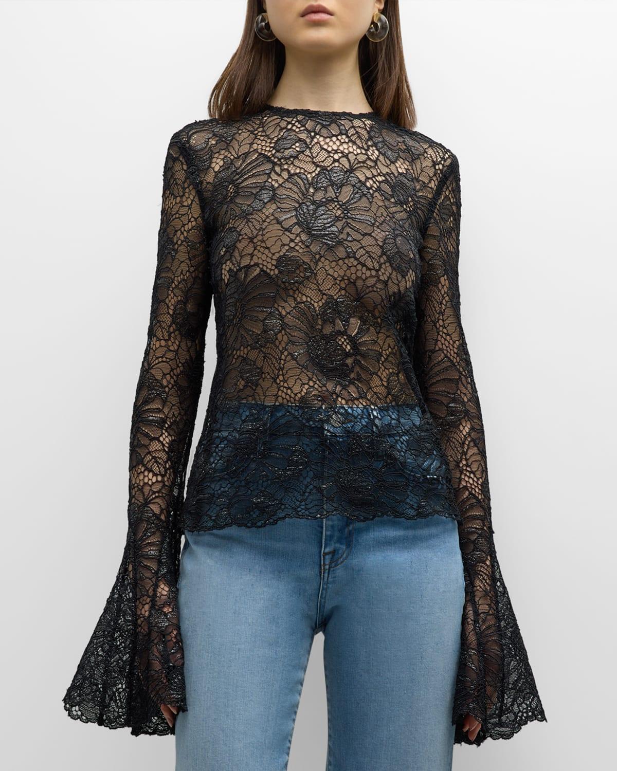 Womens Lace Bell-Sleeve Top Product Image