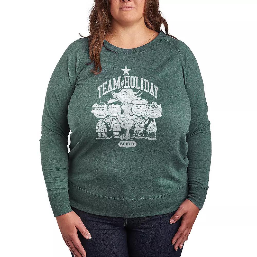 Womens Peanuts Team Holiday Spirit French Terry Long Sleeve Tee Grey Dark Red Product Image