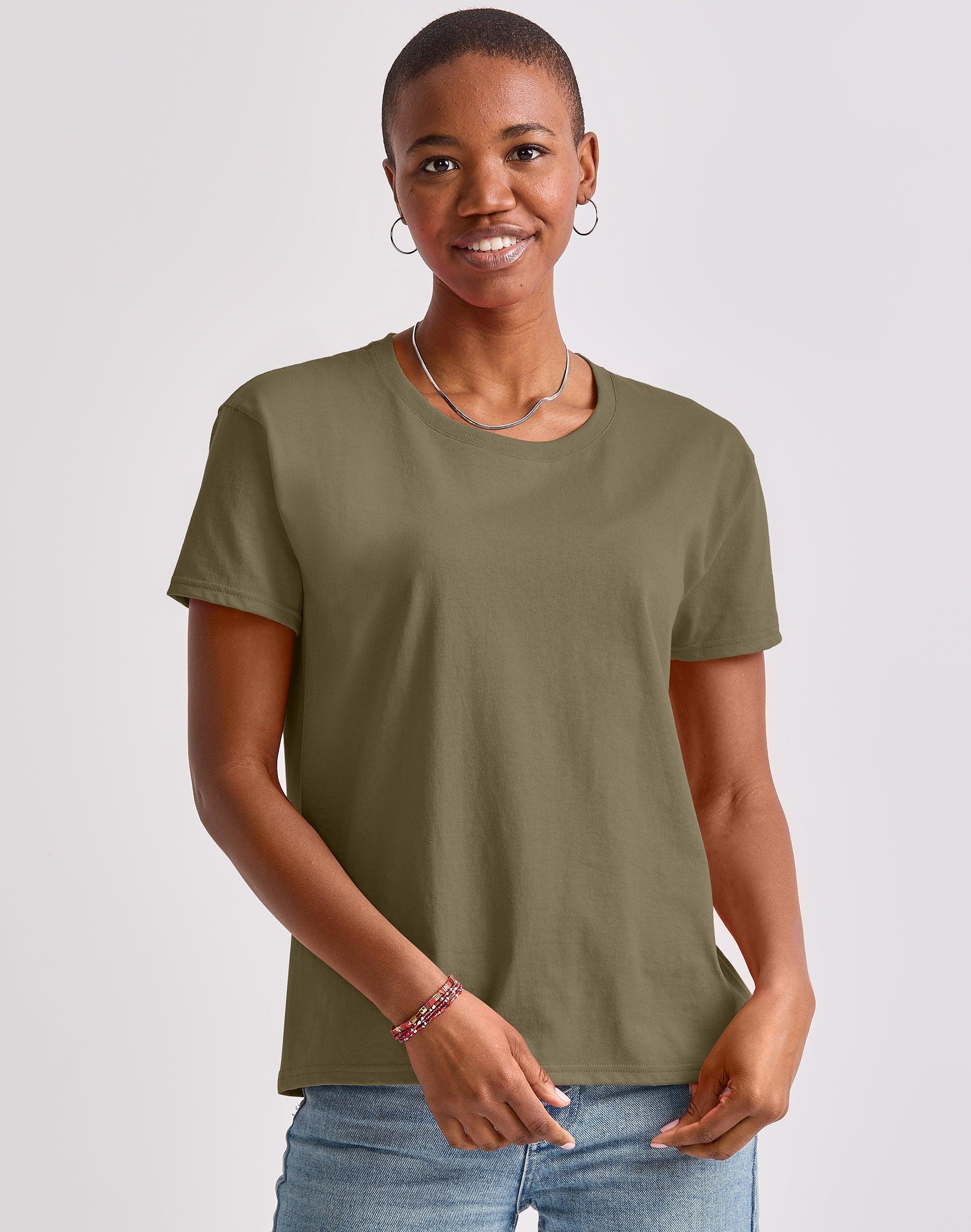 Hanes Essentials Womens Cotton T-Shirt, Oversized Fit Happy Spring Green M Product Image
