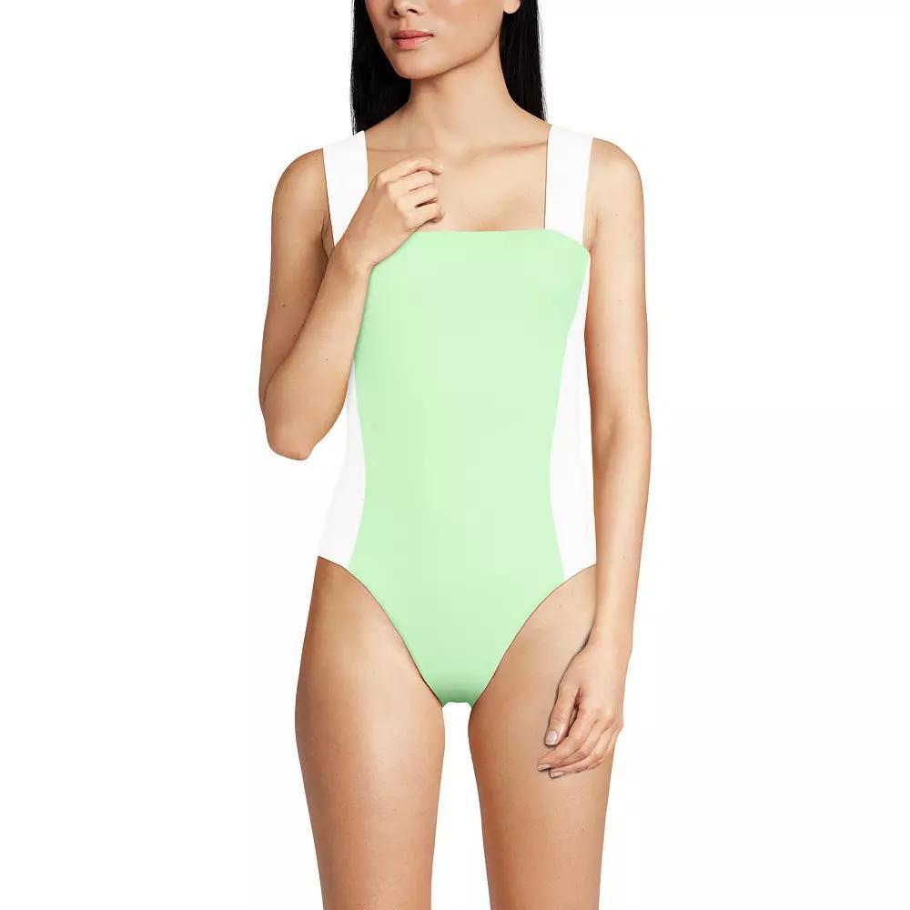 Women's Lands' End Square Neck High Leg One-Piece Swimsuit, Size: 16, Icy Mint White Product Image