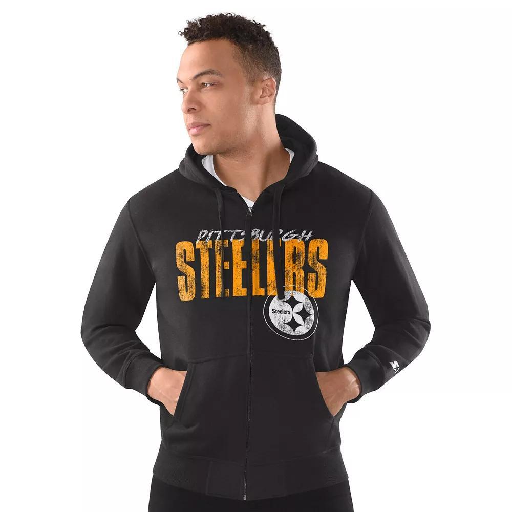 Men's Starter Black Pittsburgh Steelers Distressed Classic Full-Zip Hoodie, Size: 3XL Product Image