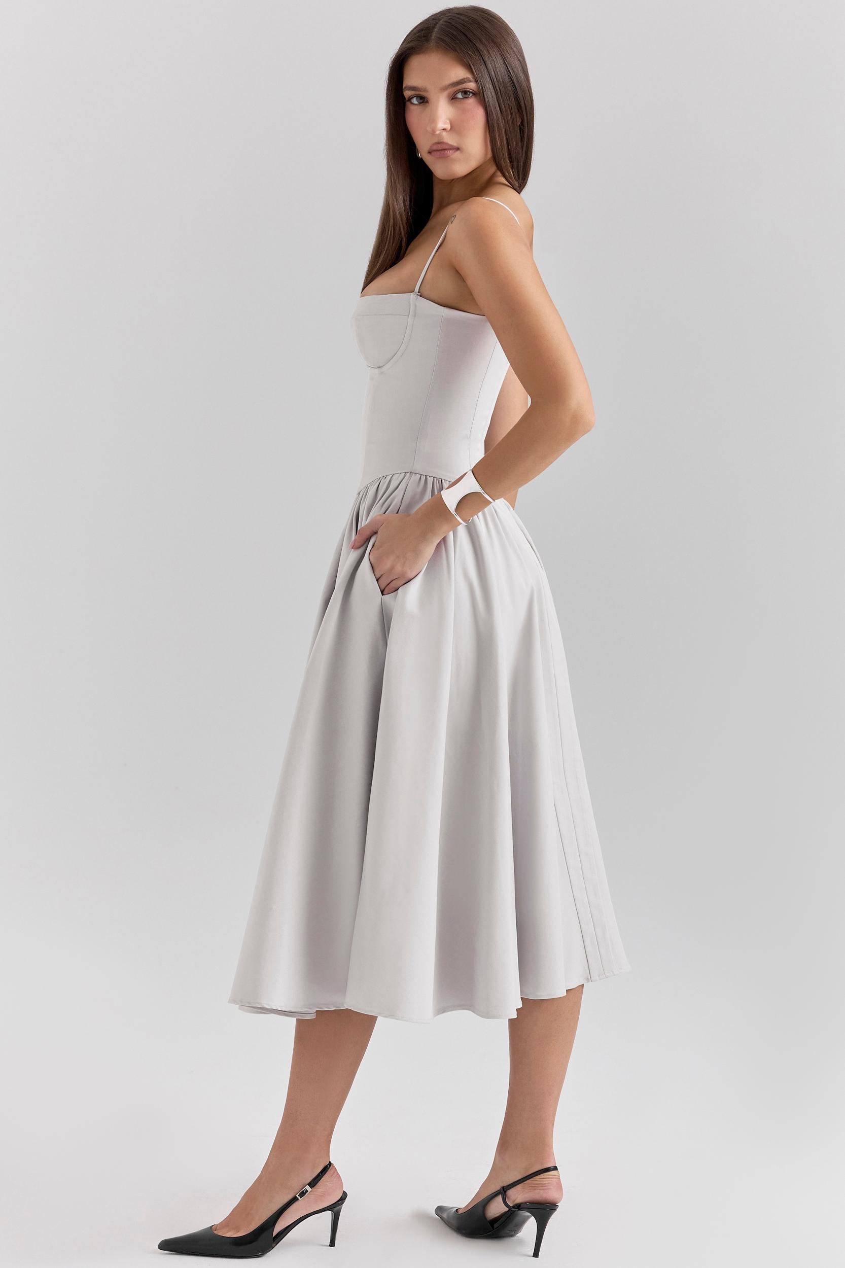 Samaria  dove grey corset midi dress Product Image