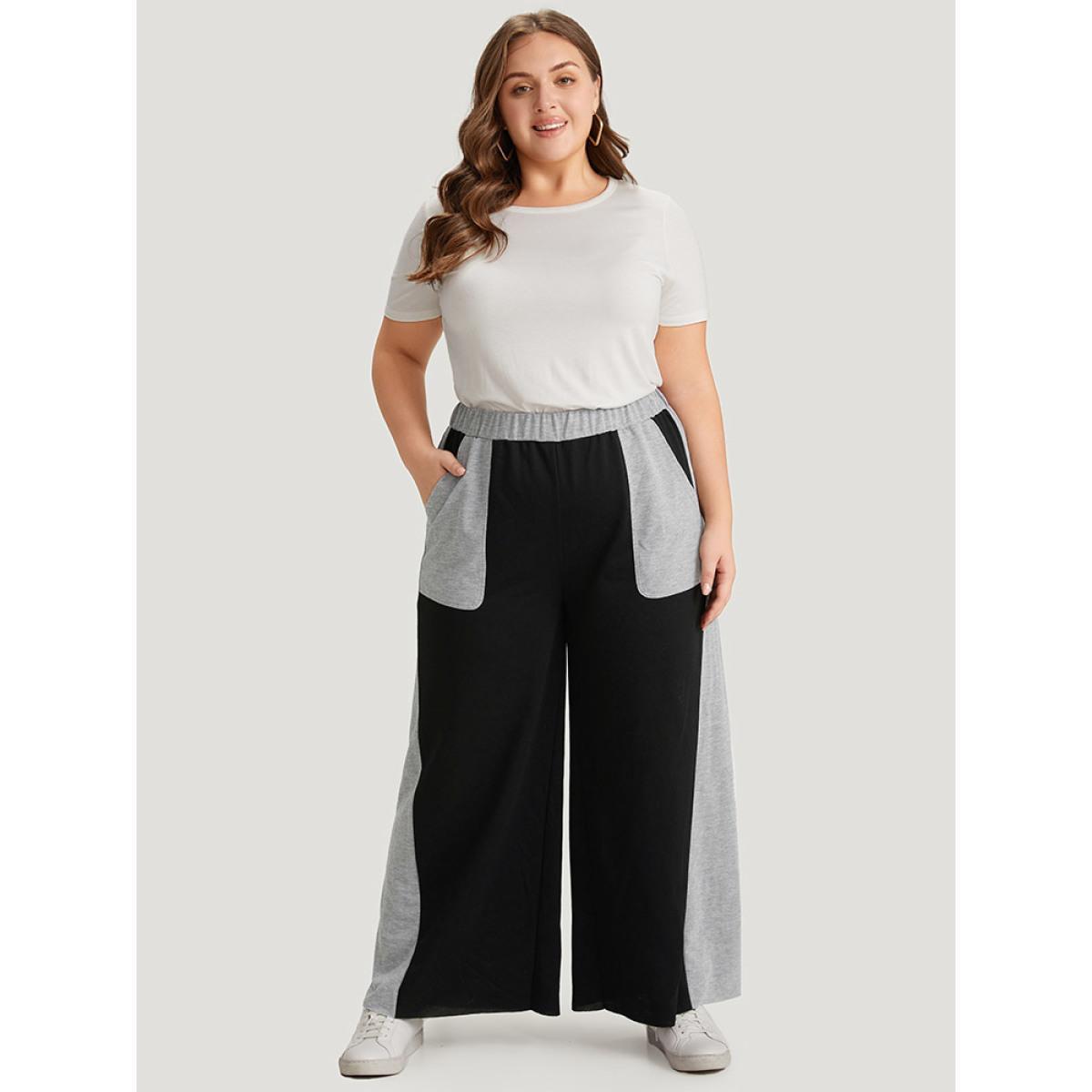 Color Block Contrast Slant Pocket Sweatpants Black Plus Size Women Casual Dailywear Contrast 22-24/3X Bloomchic Product Image