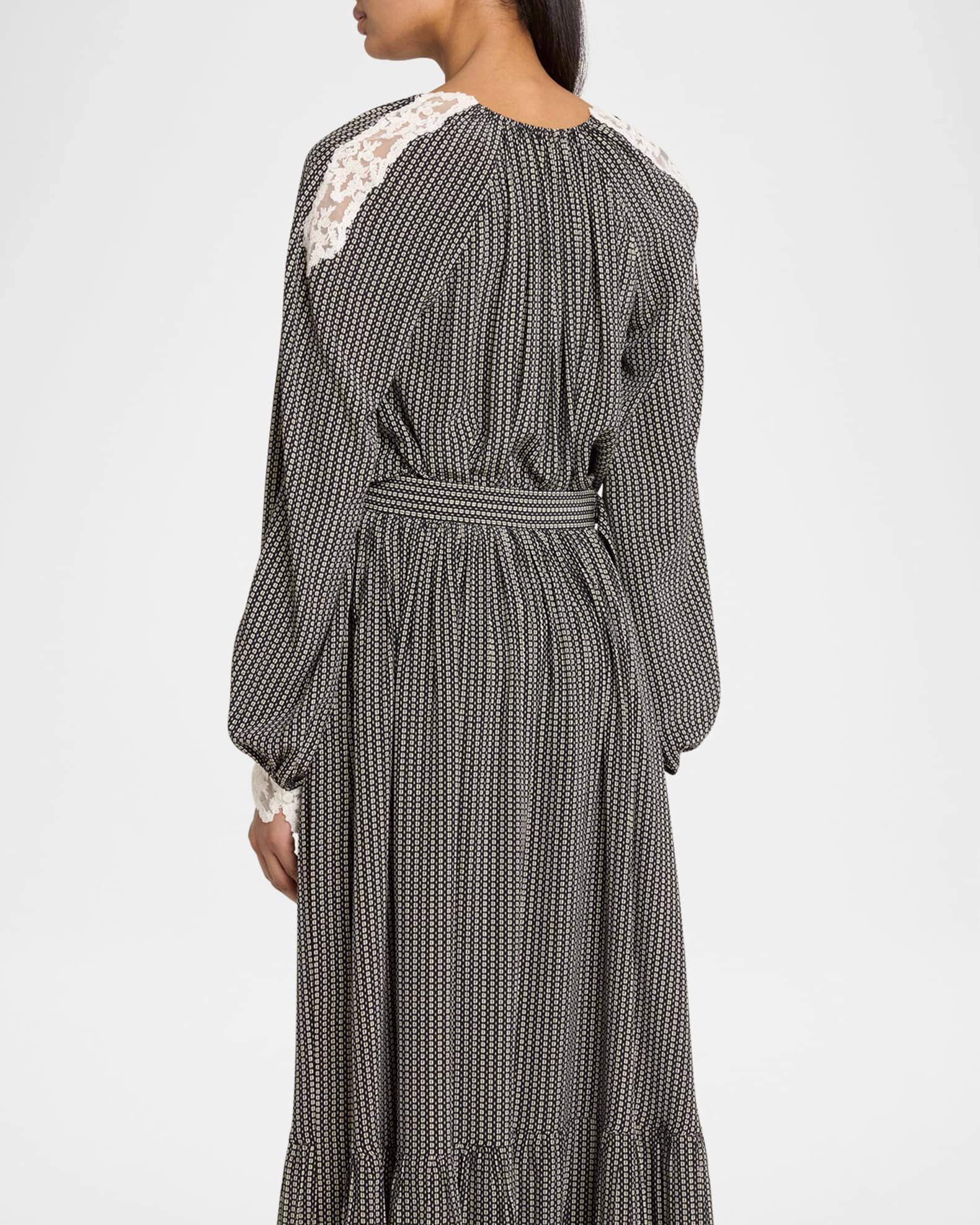 Micro Check Silk Long-Sleeve Blouse Product Image
