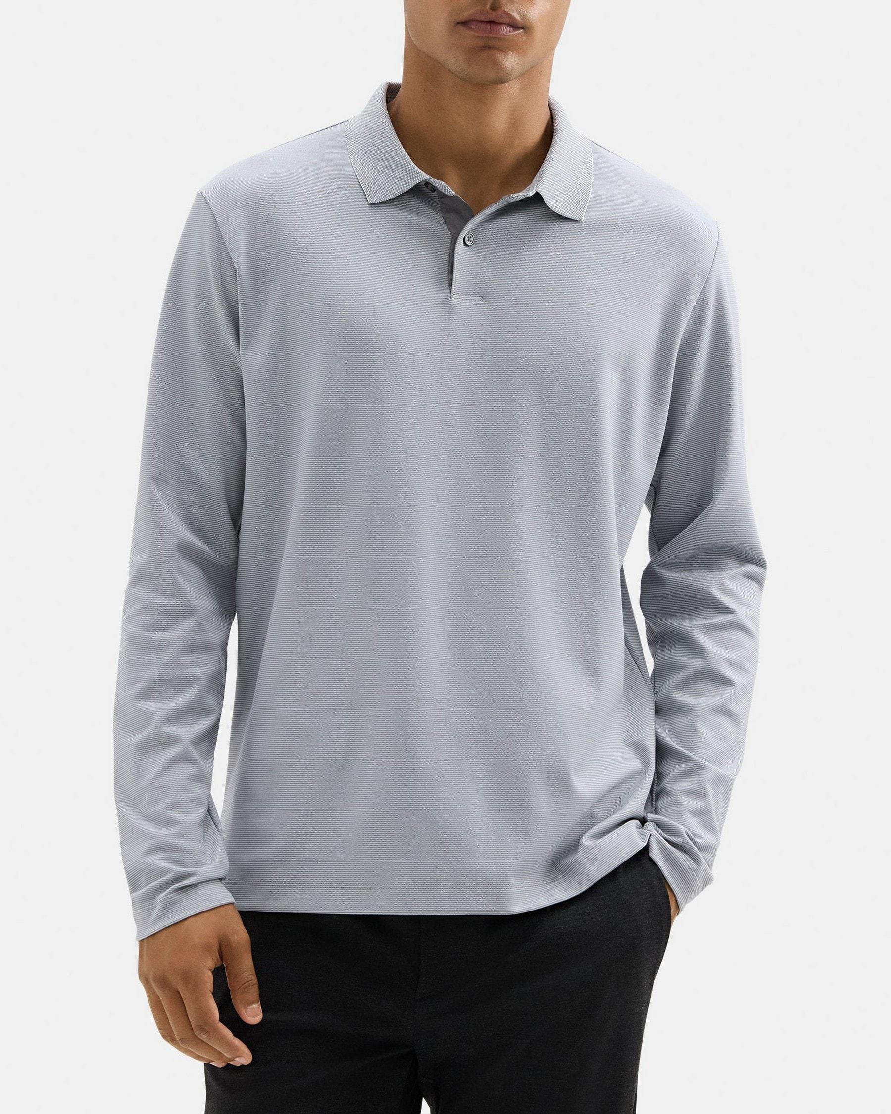 Standard Long-Sleeve Polo in Cotton-Blend Knit Product Image