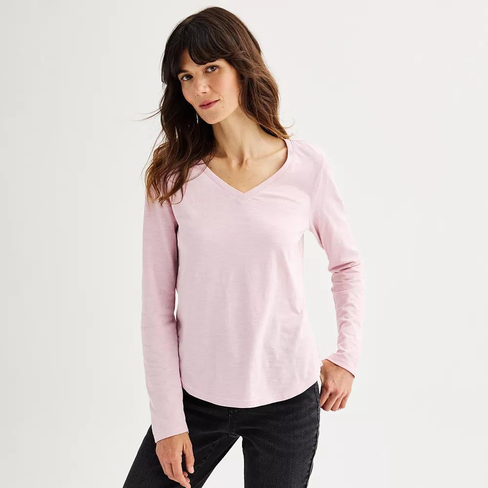 Women's Sonoma Goods For Life® Everyday Long Sleeve V-Neck Tee, Size: XXL, Light Oat Grey Product Image
