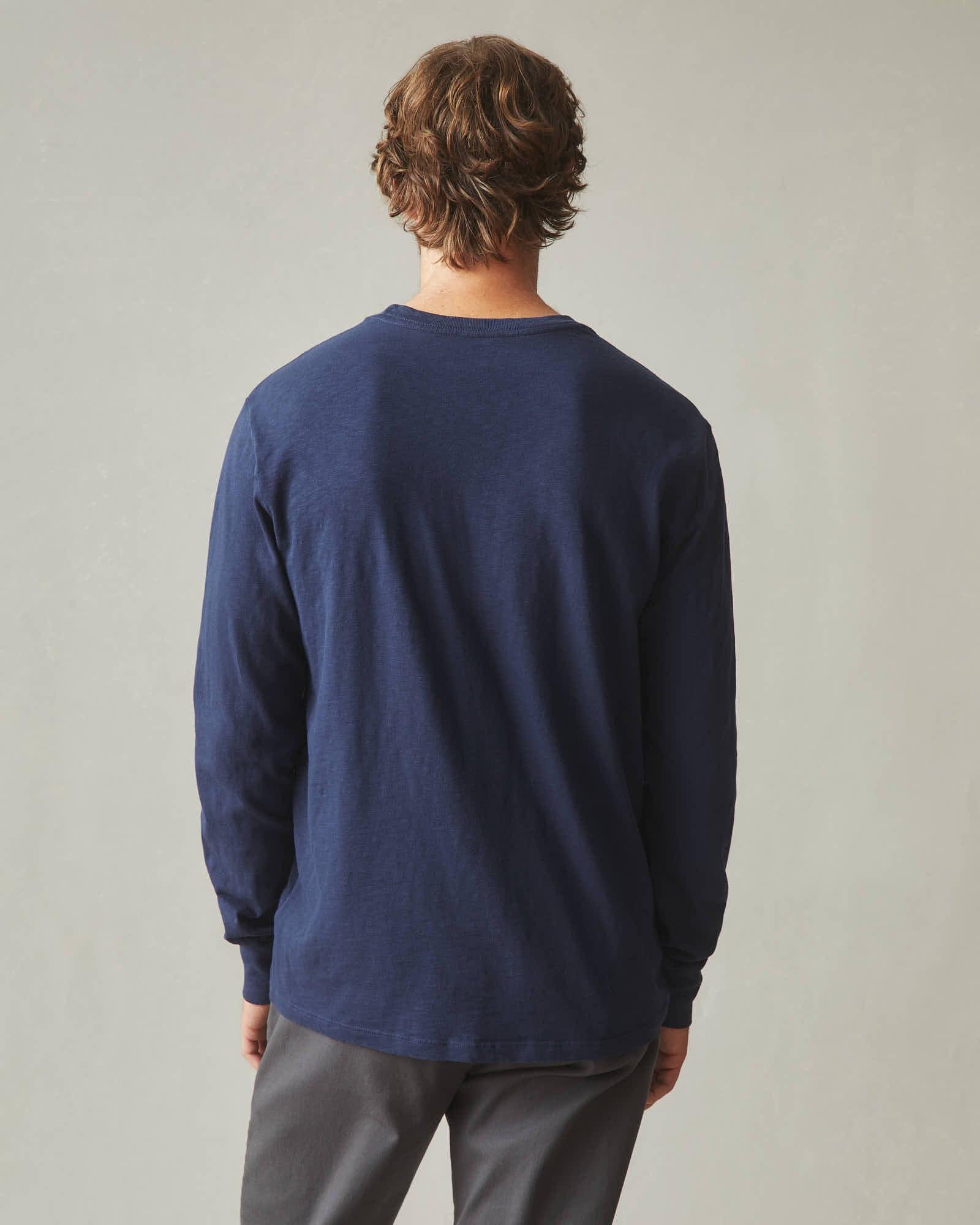 Men's Premium Slub Crew Long Sleeve Tee - Navy Male Product Image