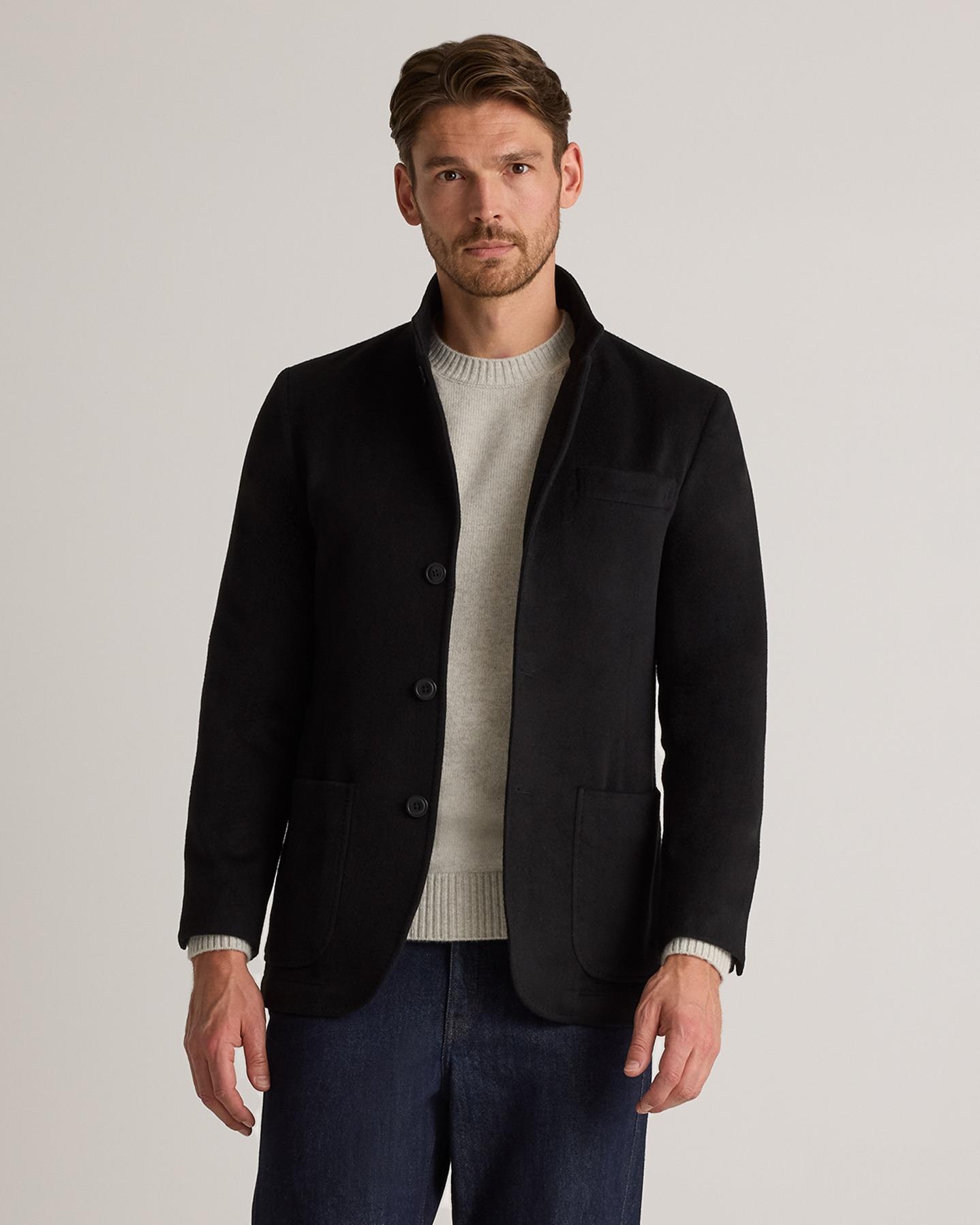 100% Mongolian Cashmere Stand Collar Blazer Product Image