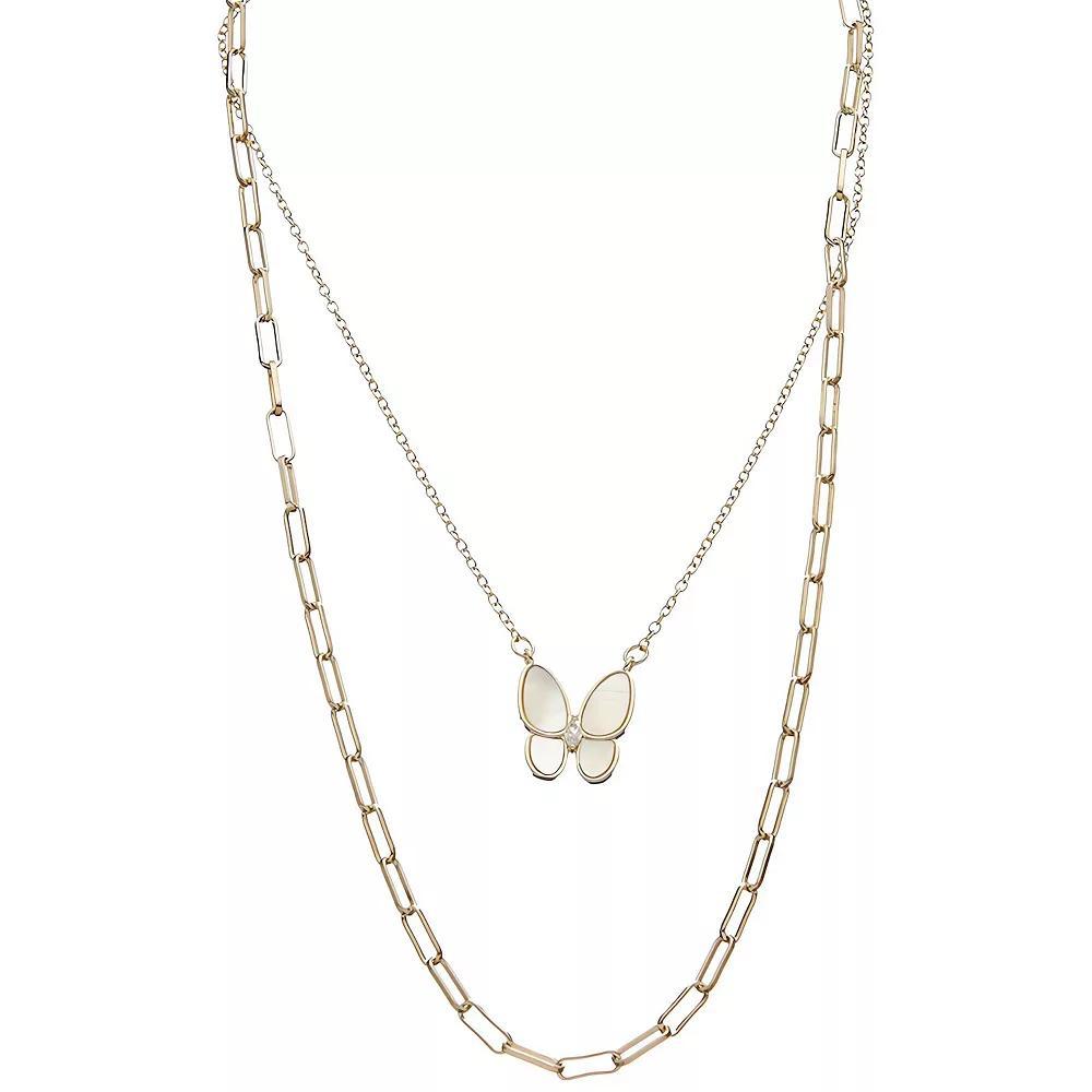 Juvell 18k Gold Plated Freshwater Cultured Pearl Butterfly Double Strand Necklace, Women's, Size: 18-20" ADJ, Gold Tone Product Image