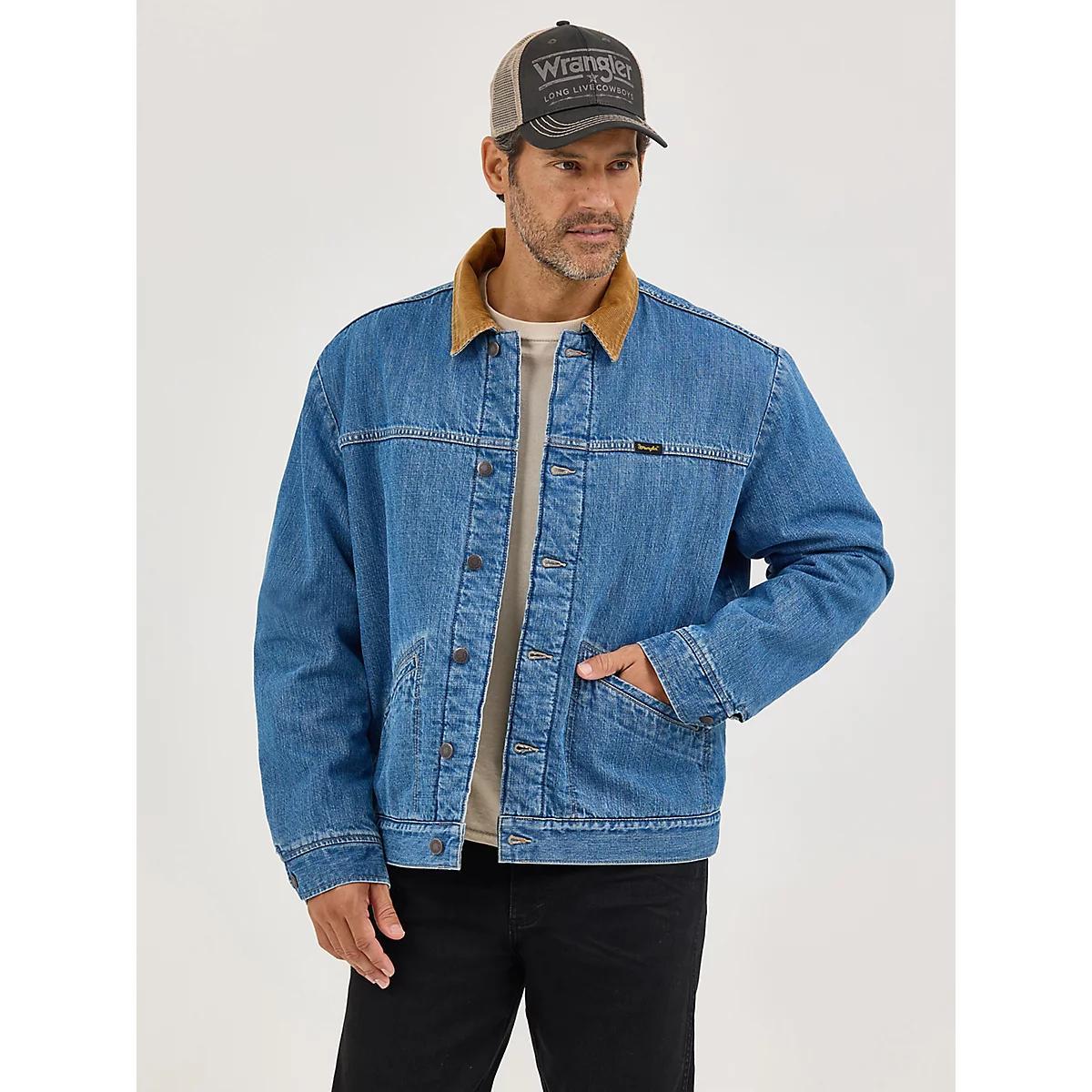 Men's Wrangler® Straight Yoke Sherpa Lined Denim Jacket | Men's JACKETS & OUTERWEAR | Wrangler® Product Image