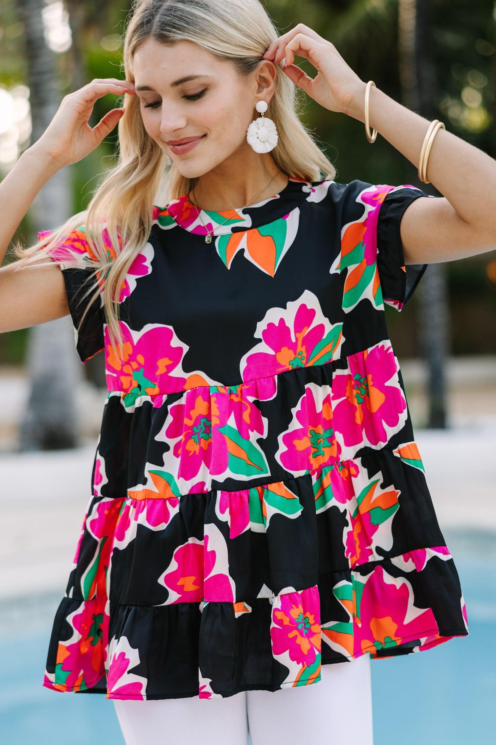 Hear Your Call Black Floral Babydoll Top Female Product Image