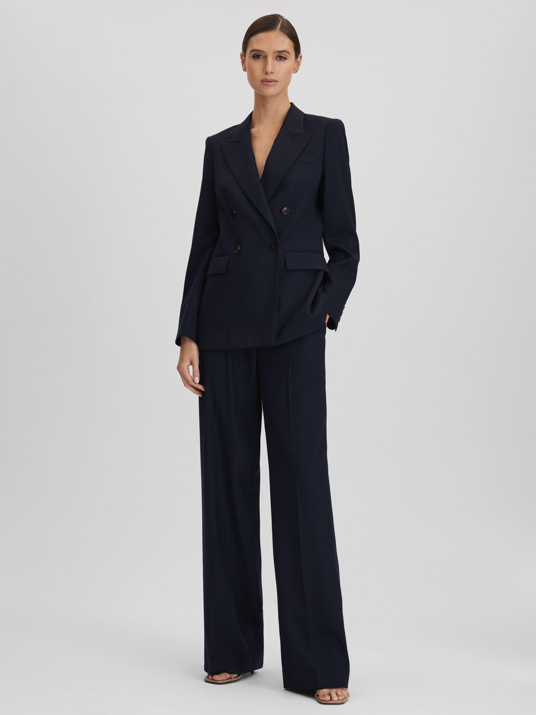 Wool Blend Double Breasted Suit Blazer in Navy Product Image