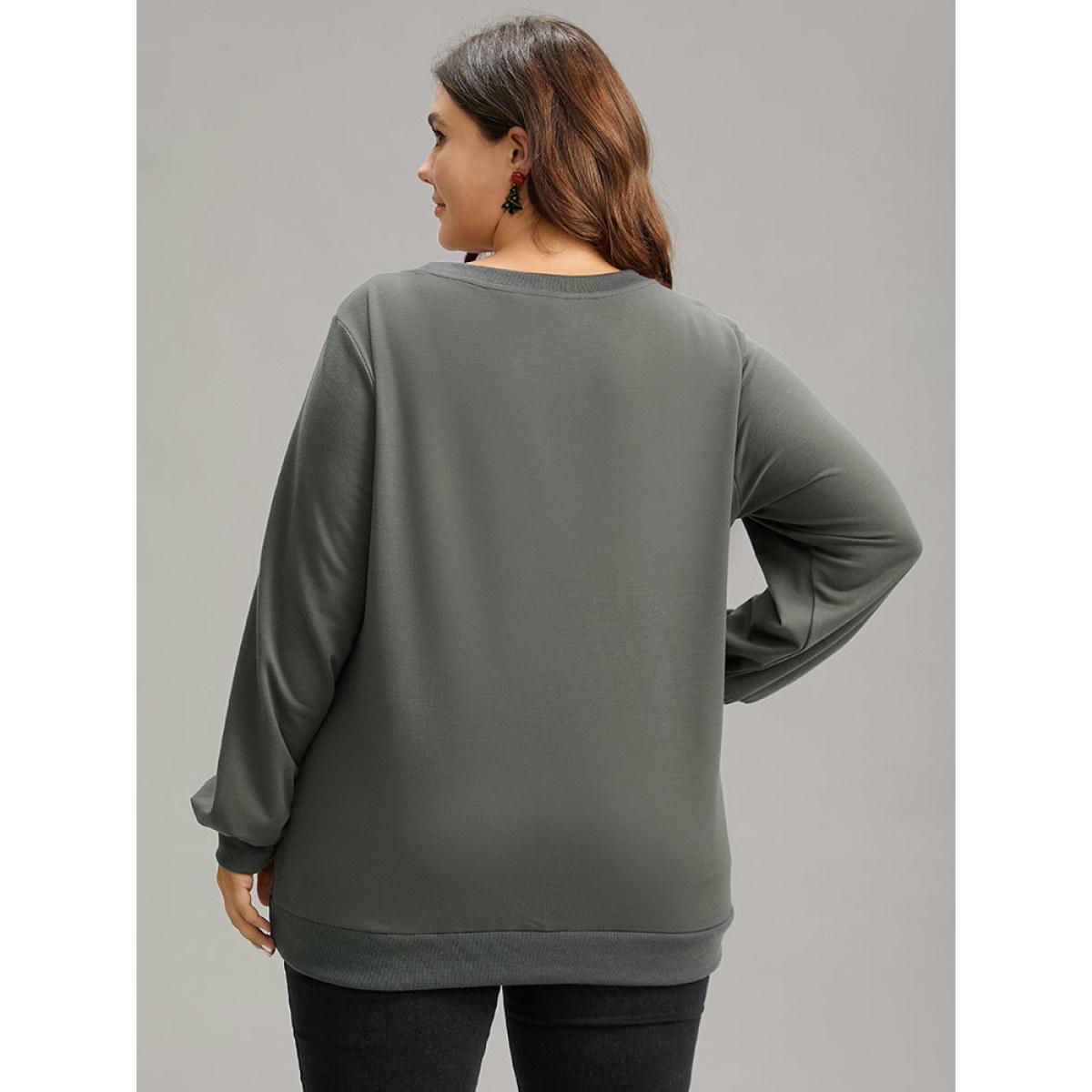 Plus Size Christmas Trees Round Neck Rib Knit Sweatshirt Women Gray Casual Rib Knit Festival-Christmas Sweatshirts BloomChic 28/5X Product Image