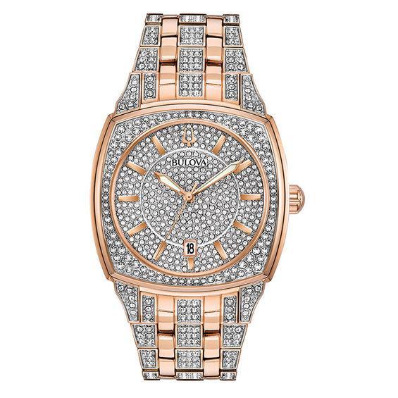 Bulova Men's Crystal Watch, Pave Dial - 96B296, Silver Tone Product Image
