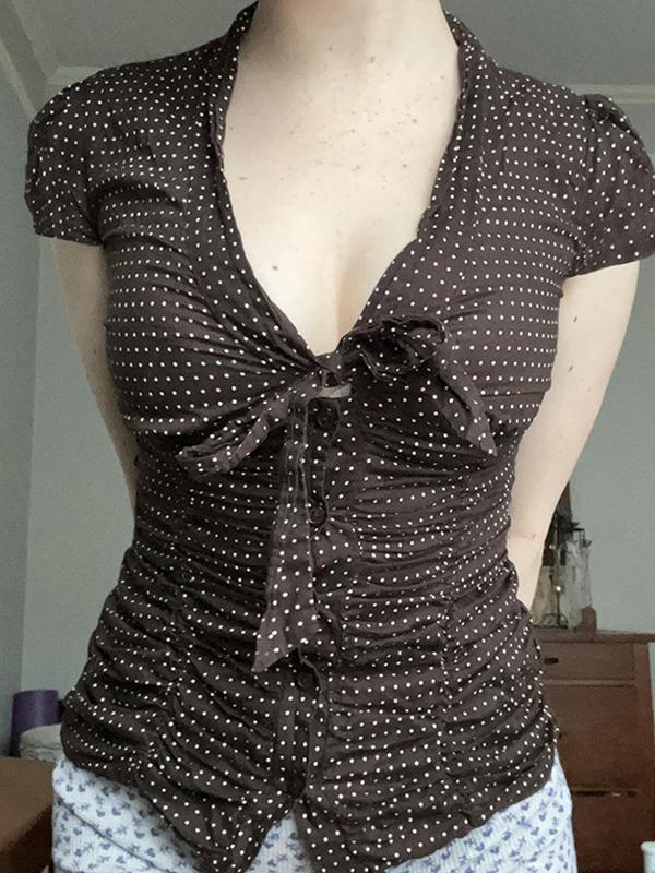 French Lace Bow Short Sleeves Product Image