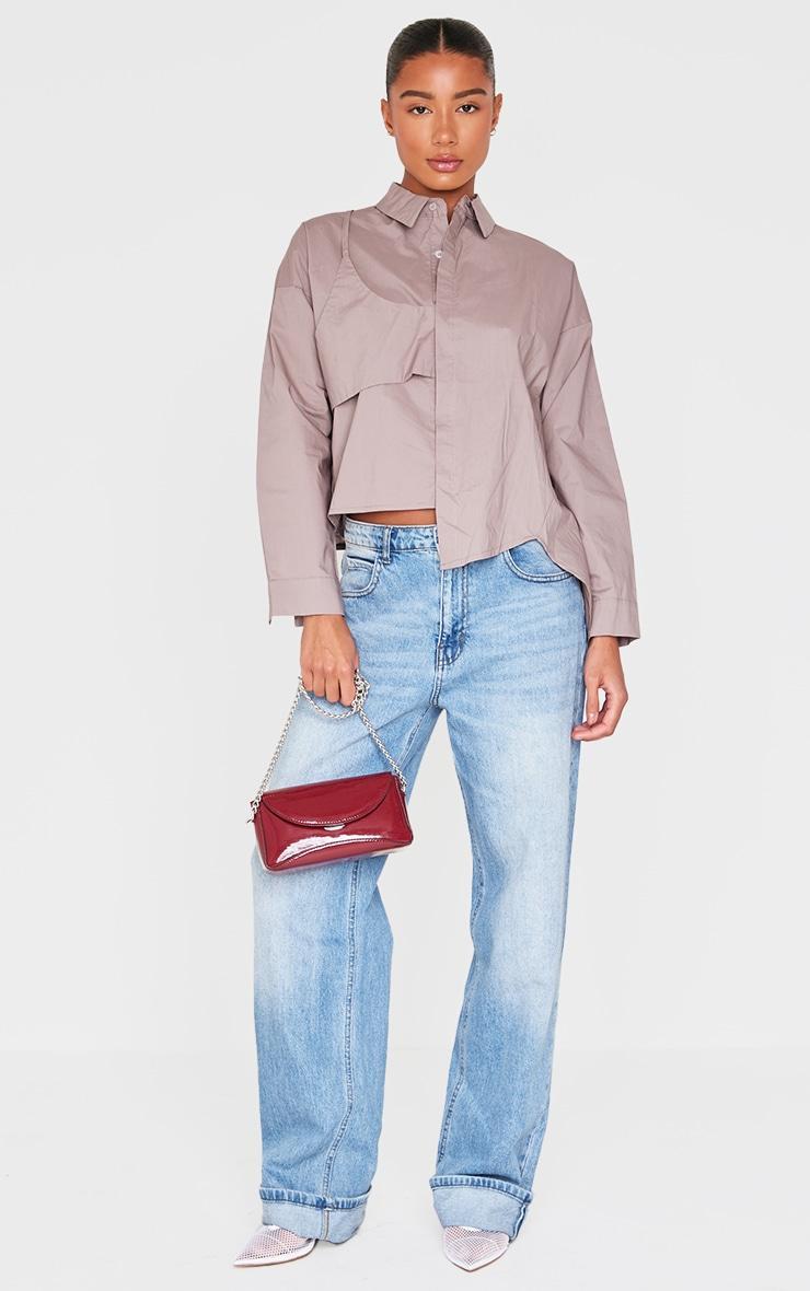 Taupe Oversized Asymmetric Strap Detail Shirt Product Image