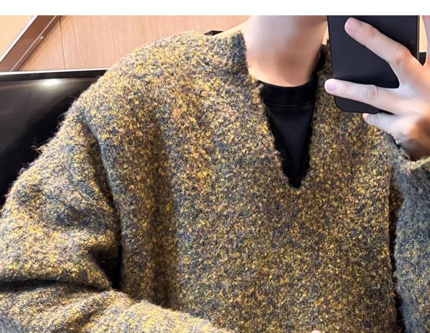 Notch Neck Plain Oversized Sweater Product Image