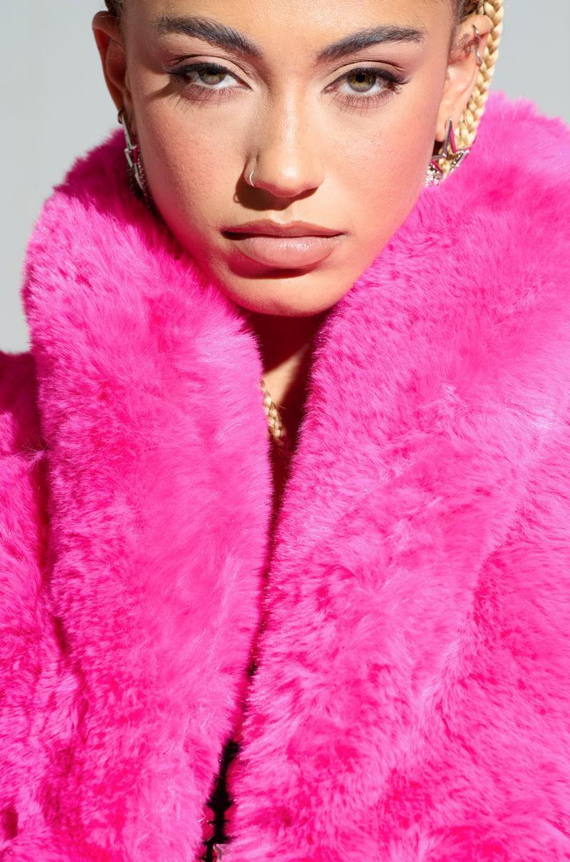 DAYANNE FAUX FUR TRENCH IN FUCHSIA Product Image